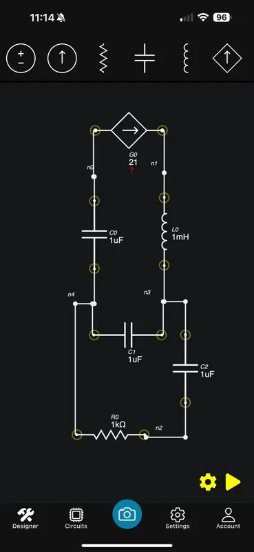 Ciquick app showing a circuit schematic on a smartphone